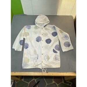 Michigan Rag Co Vintage Seashell Hooded Canvas Jacket White Blue Oversized S/M